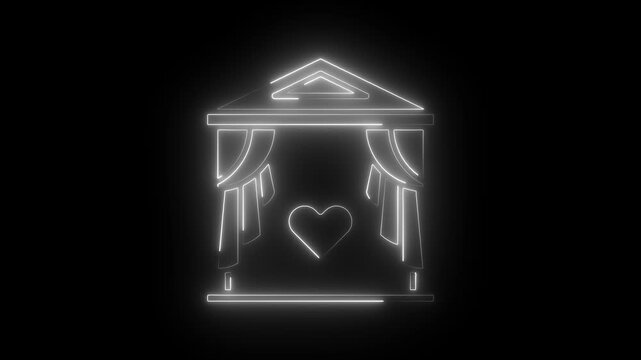 Glowing neon wedding chuppah with heart symbol animation for romantic event branding