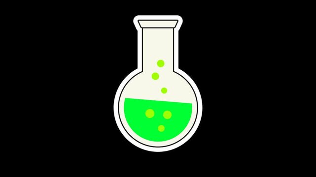 Seamless looping animation of a bouncing laboratory flask with green chemical for education and research concepts. Sticker design element isolated on transparent alpha channel