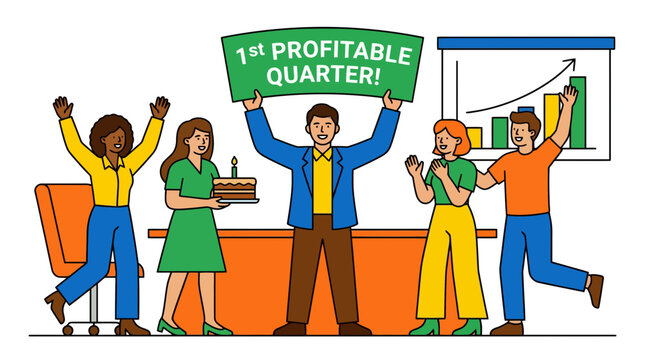 Entrepreneur Celebrating First Profitable Quarter with Team