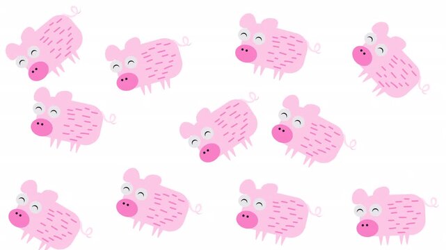 Many cute pink pig illustrations ideal for childrens products, fabrics, and stationery designs with a playful and fun theme.