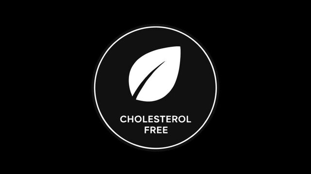 Animated Cholesterol Free Leaf Icon Circle Badge Motion Graphic on Black Background