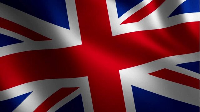 The UK flag waves in a motion graphic over the United Kingdom.