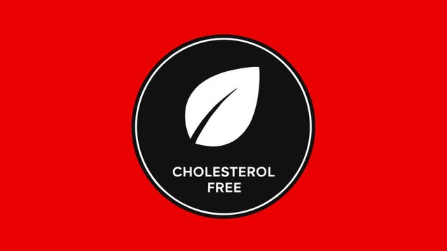 Animated Cholesterol Free Leaf Icon Circle Badge Motion Graphic on Red Background
