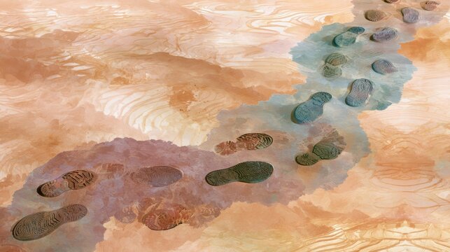 Footprints in Sand with Artistic Overlay