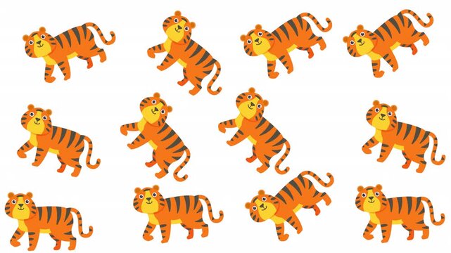 Eleven cute orange cartoon tigers for childrens book illustrations, invitations, nursery decor, apparel, and stationery design projects. Tiger lovers rejoice.