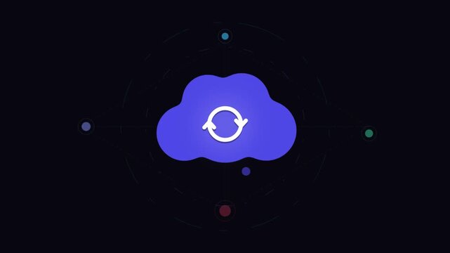Animated cloud icon with sync symbol for data backup and storage