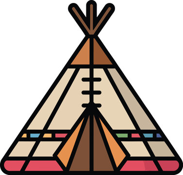 Colorful flat of a teepee with multicolored patterns tent native american