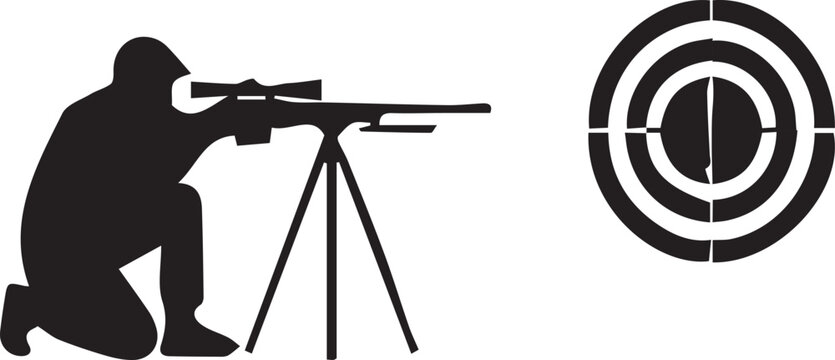 Precision shooting silhouette icon illustration, rifle target vector, marksmanship artwork design, bullseye emblem graphic, minimalist firearm practice symbol