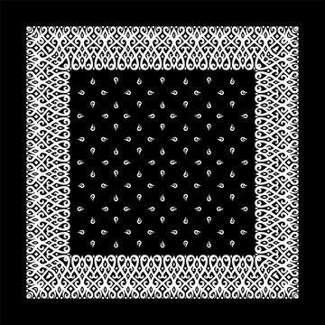 Simple Black Bandana decorated with white geometric ornament that can be applied to fabrics of various colors