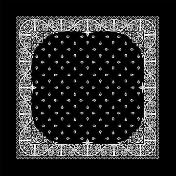 Simple Black Bandana decorated with white geometric ornament that can be applied to fabrics of various colors