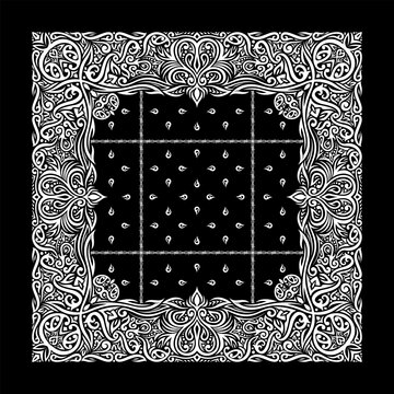 Simple Black Bandana decorated with white geometric ornament that can be applied to fabrics of various colors