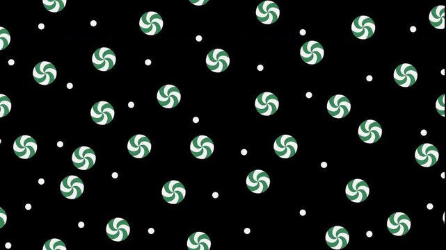 Striped sugar candy seamless pattern animation. Green and white striped sugar candy pattern. Season greetings background. New year background. Transparent background with alpha channel