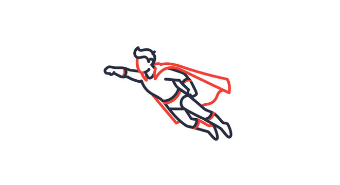 Superhero flying action pose, minimal line art illustration
