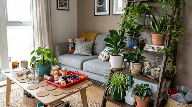 Coffee Table And Ladder Shelf Plant Styling Error In Small Living Room