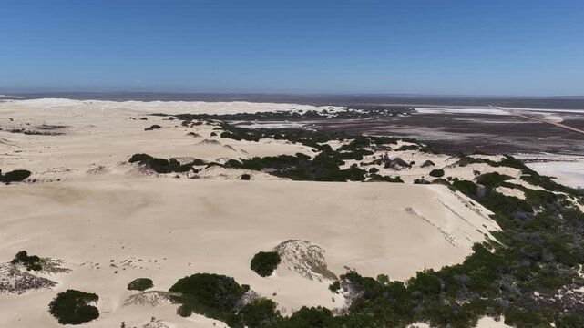 Scott Bay, Fowlers Bay, South Australia &ndash; 4K aerial drone view of Great Australian Bight coastline, turquoise ocean, sand dunes, jetty, white sand beach and limestone cliffs