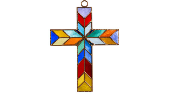 Stained Glass Cross Decoration with Colorful Geometric Pattern