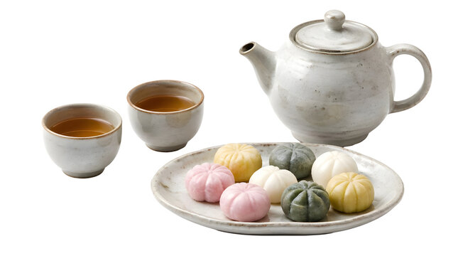 Traditional Tea Ceremony with Colorful Mochi and Tea