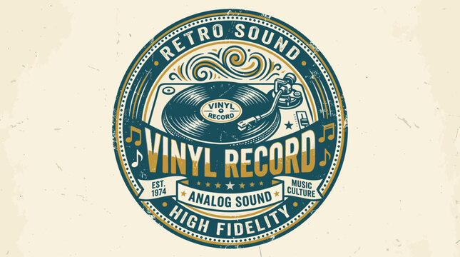 Vintage vinyl record player logo design
