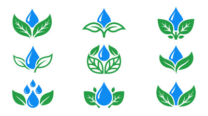 Fototapeta premium Symmetrical organic symbols with leaves and water drops.