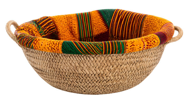 Woven Basket with African Print Fabric Lining and Handles