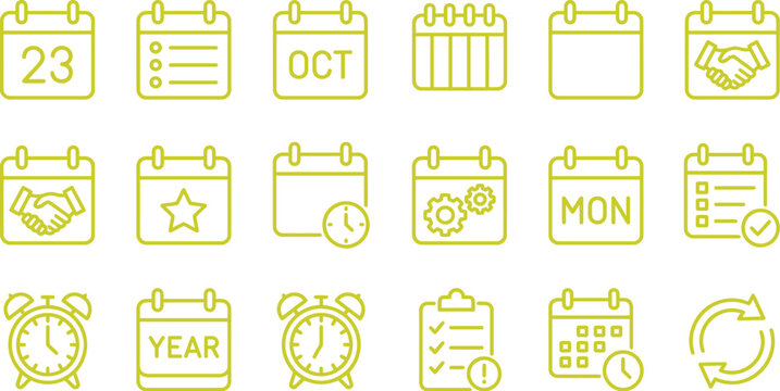 Collection of calendar and scheduling line icons for business workflow and time planning with calendar schedule planning business management deadline organizer reminder productivity checklist