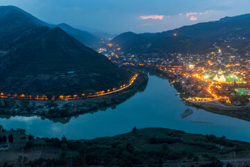 Western Asia, South Caucasus, Republic of Georgia, Mtskheta-Mtianeti. Mtskheta. Kura River at sunset. © Emily_M_Wilson