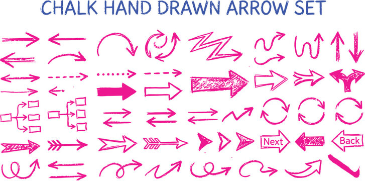 Hand drawn chalk style arrow collection for business presentations and design projects with direction collection pointers indicator navigation flowchart straight business presentation