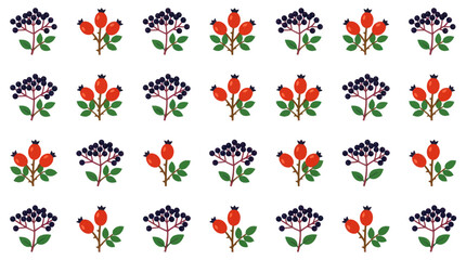 Pattern of colorful berry clusters in red and purple. © Satria