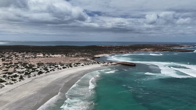 Penong, South Australia &ndash; 4k aerial drone footage of Long Beach, Cactus Beach, coastal sand dunes, salt lakes, limestone cliffs and Southern Ocean shoreline
