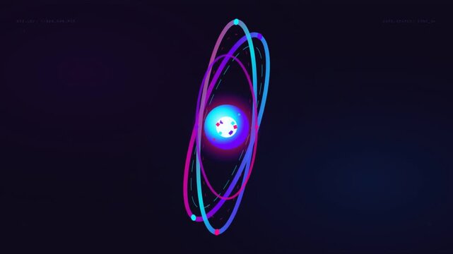Glowing atom with rotating electrons in motion