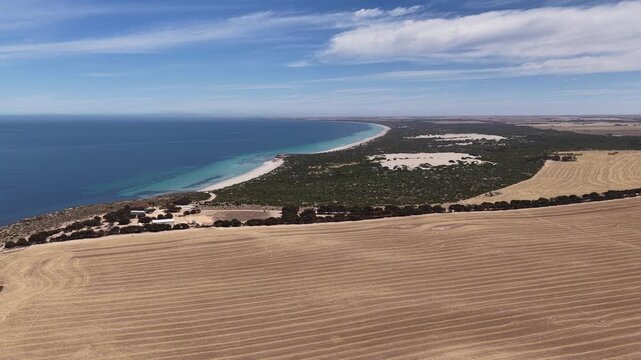 Perlubie Beach, Eyre Peninsula, South Australia &ndash; 4K Aerial Drone Footage of Turquoise Waters, White Sand Dunes and Remote Coastal Landscape near Eba Anchorage and Streaky Bay in Dry Season. 