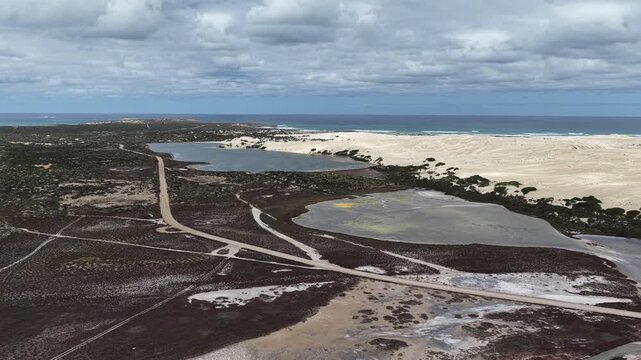 Perlubie Beach, Eyre Peninsula, South Australia &ndash; 4K Aerial Drone Footage of Turquoise Waters, White Sand Dunes and Remote Coastal Landscape near Eba Anchorage and Streaky Bay in Dry Season. 