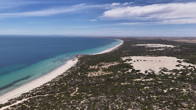 Perlubie Beach, Eyre Peninsula, South Australia &ndash; 4K Aerial Drone Footage of Turquoise Waters, White Sand Dunes and Remote Coastal Landscape near Eba Anchorage and Streaky Bay in Dry Season. 