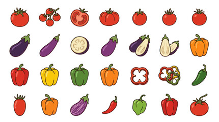 Fototapeta premium Assorted vegetable icons including tomatoes peppers and chili.