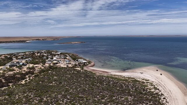 Perlubie Beach, Eyre Peninsula, South Australia &ndash; 4K Aerial Drone Footage of Turquoise Waters, White Sand Dunes and Remote Coastal Landscape near Eba Anchorage and Streaky Bay in Dry Season. 
