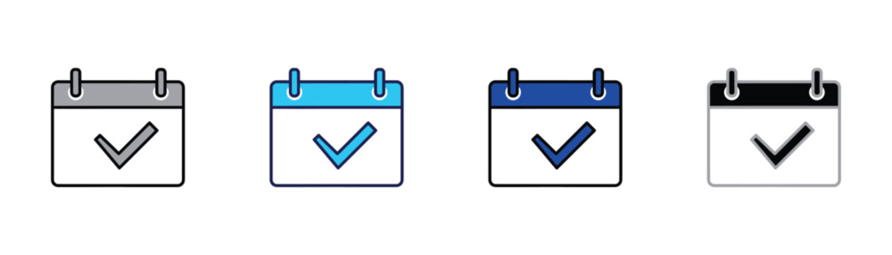 Calendar page icon with a blue checkmark for task completion and scheduling check mark calendar checkmark schedule deadline planning business management reminder completed organizer