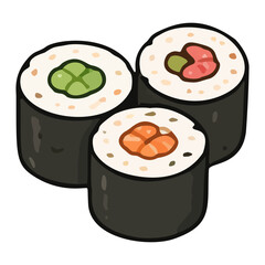 Traditional Japanese Maki Sushi Rolls Isolated on White Background © priska