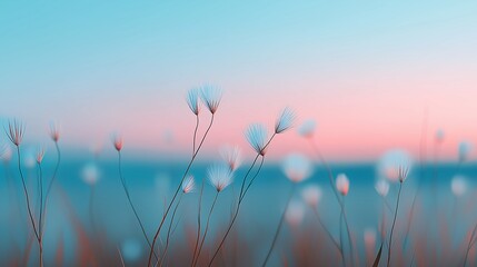 Fototapeta premium Tranquil Ethereal Nature Scene with Delicate Plants in Pastel Sunset Glow