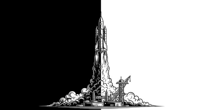 A futuristic illustration of a rocket launch.