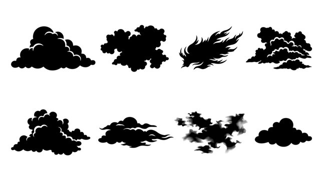 Collection of various dark storm cloud shapes.
