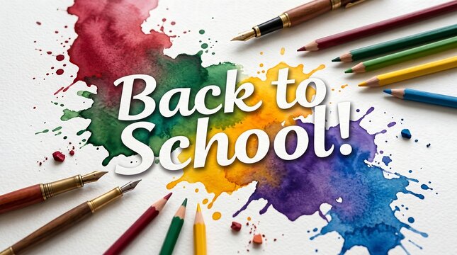 Watercolor Back to School Typography with Books and Globe