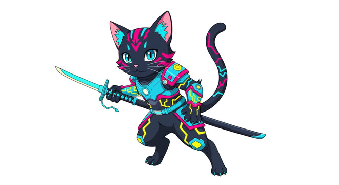 Pixel Art Cat Warrior with Sword