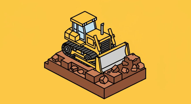 A yellow bulldozer on a construction site.
