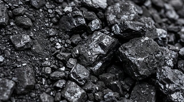 Close-up of Black Coal Pieces Showing Texture and Shine.