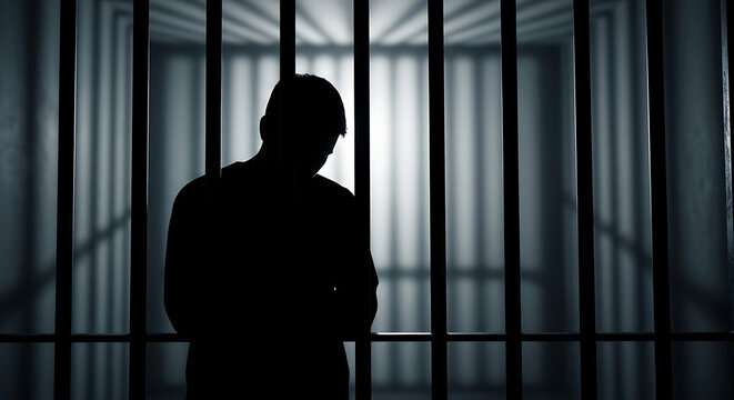 A man stands in a prison cell.
