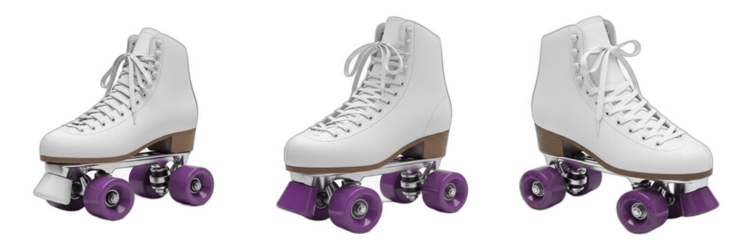 Set Collection of White Roller Skate Retro Sport Footwear Illustration isolated on transparent png background