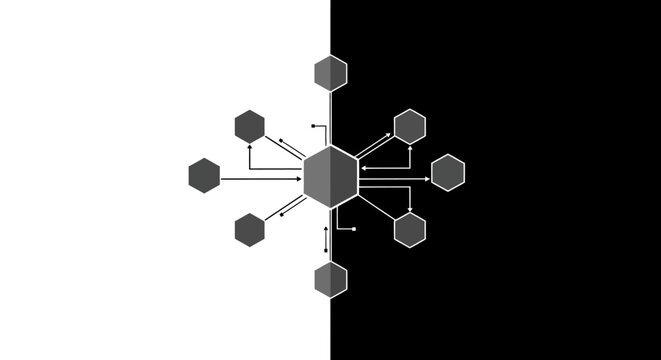 A black and white illustration of a network.