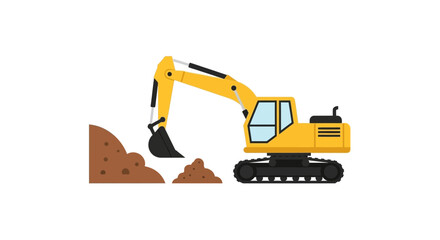 Yellow Excavator Machine Digging Soil on White Background © penyok