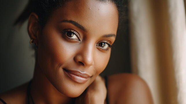 Confident Black woman glowing in natural portrait