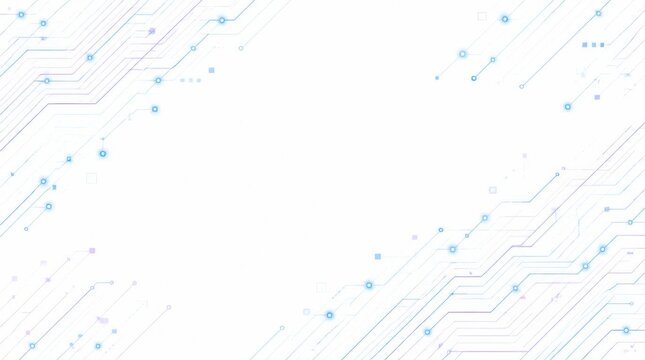 Minimalist white technology background with abstract circuit board pattern and copy space.